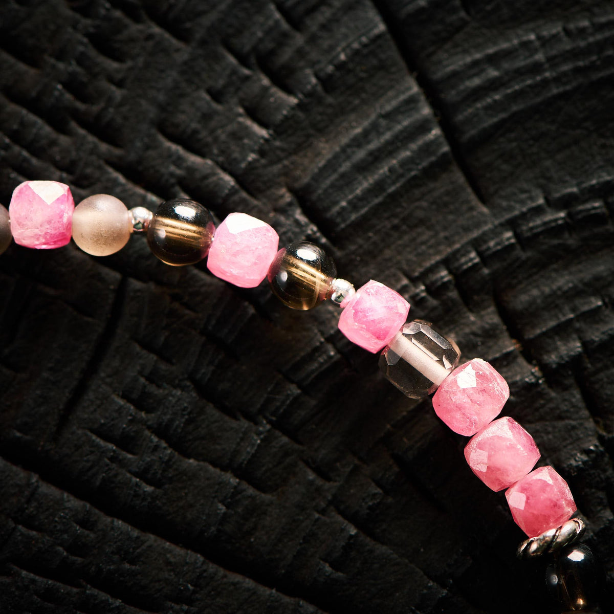 Bracelet en Tourmaline Rose et Quartz Fumé
