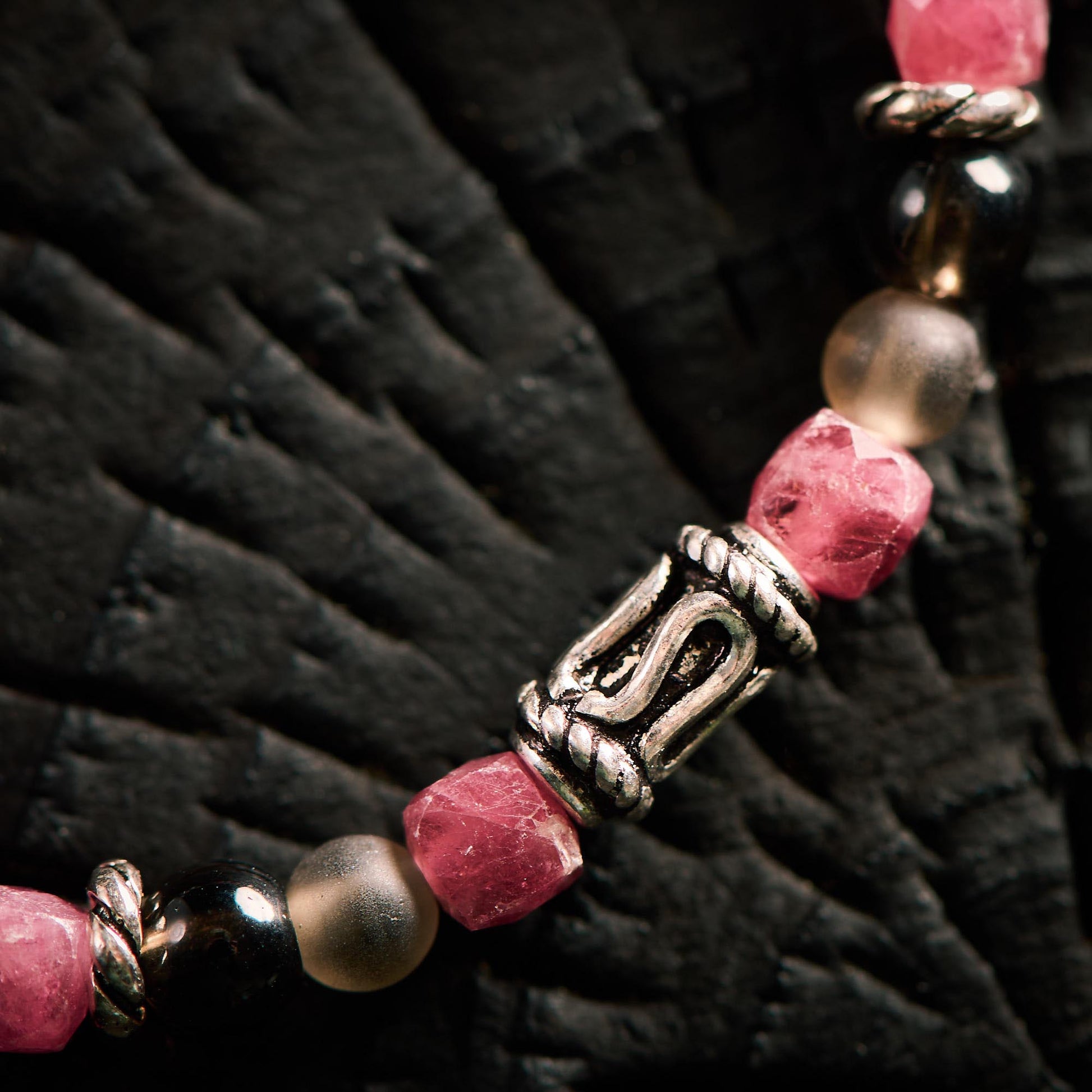 Bracelet en Tourmaline Rose et Quartz Fumé