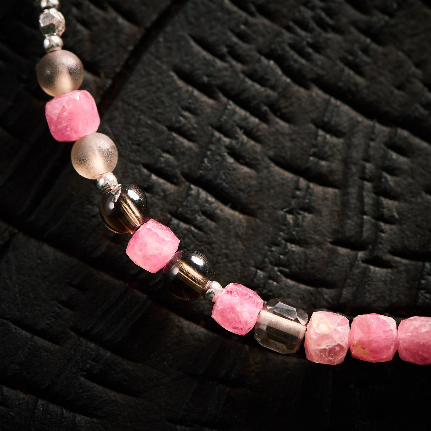 Bracelet en Tourmaline Rose et Quartz Fumé