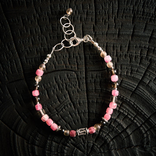 Bracelet en Tourmaline Rose et Quartz Fumé