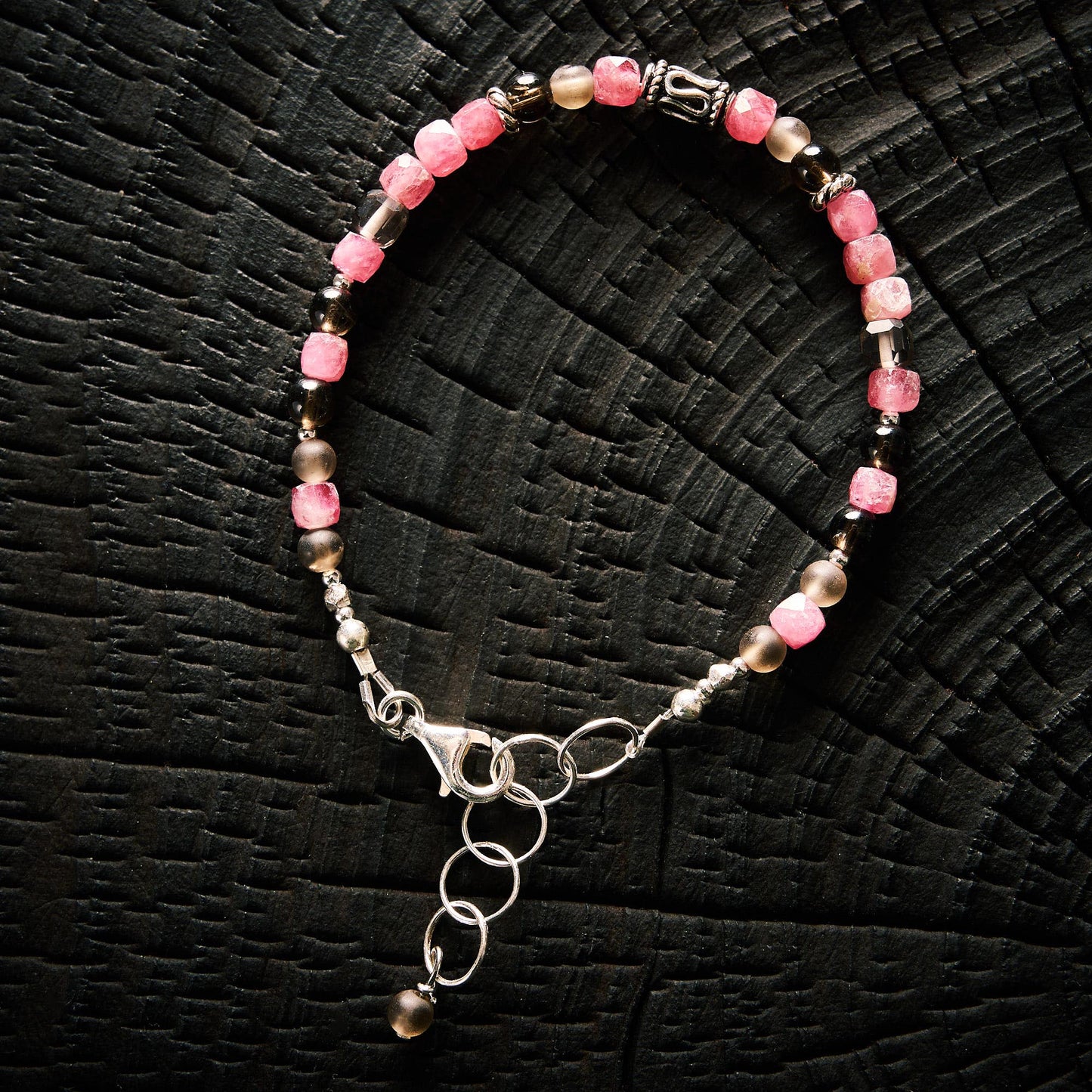 Bracelet en Tourmaline Rose et Quartz Fumé