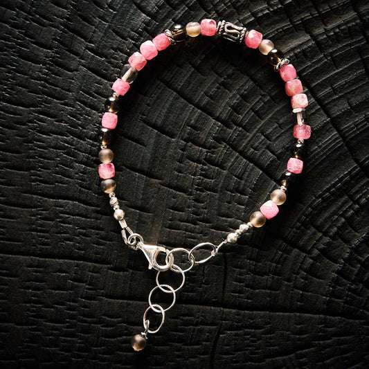 Bracelet en Tourmaline Rose et Quartz Fumé
