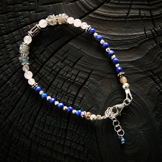 Bracelet en Lapis Lazuli, Pierre de Lune et Labradorite