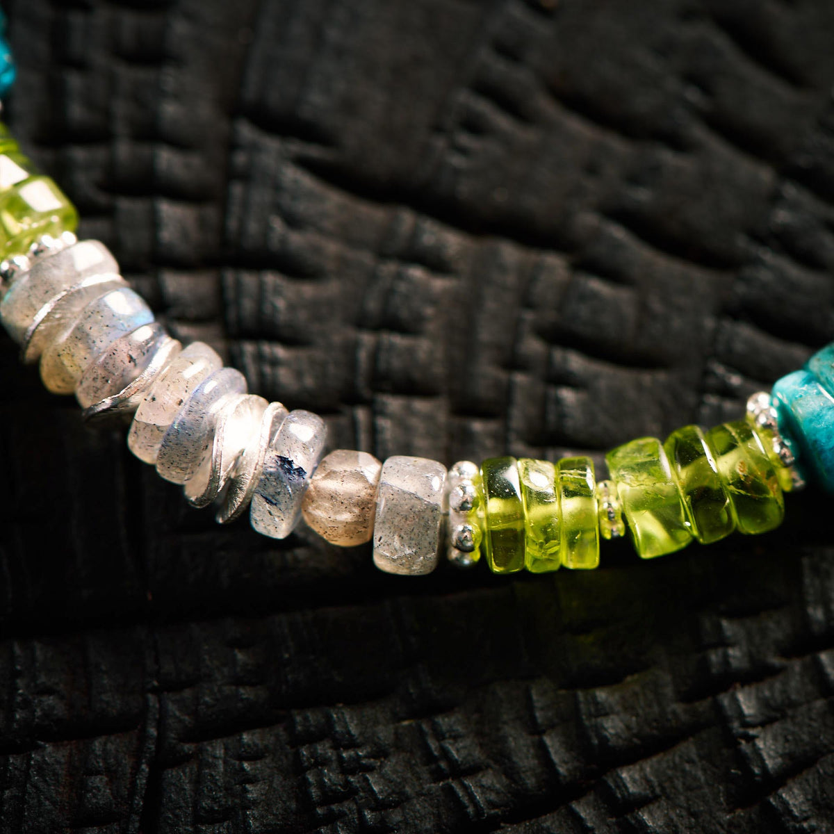 Bracelet en Chrysocolle, Aigue Marine et Péridot - Olivine