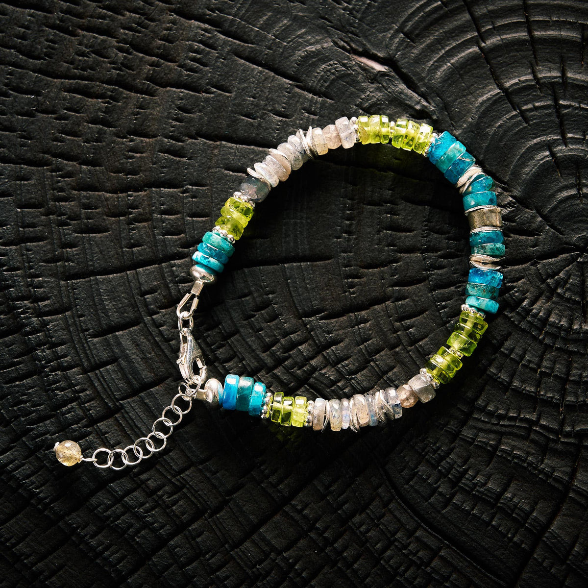 Bracelet en Chrysocolle, Aigue Marine et Péridot - Olivine
