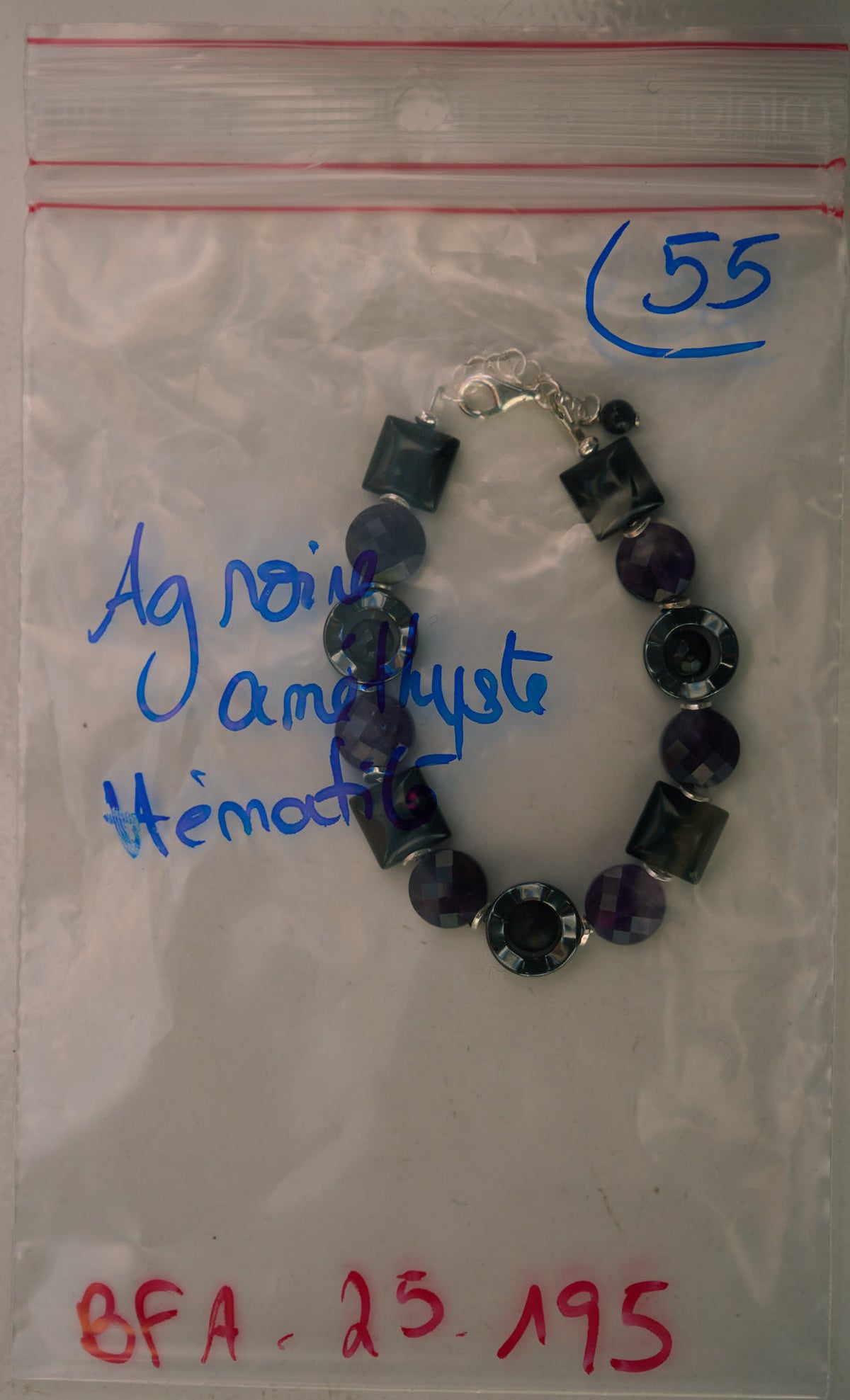 Bracelet en Agate noire, Améthyste et Hématite