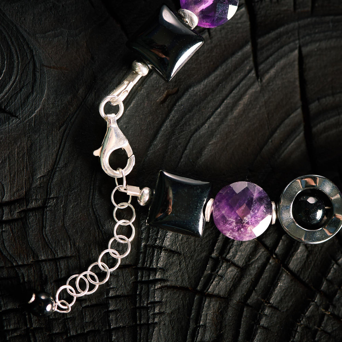 Bracelet en Améthyste, Hématite et Agate Noire - Onyx