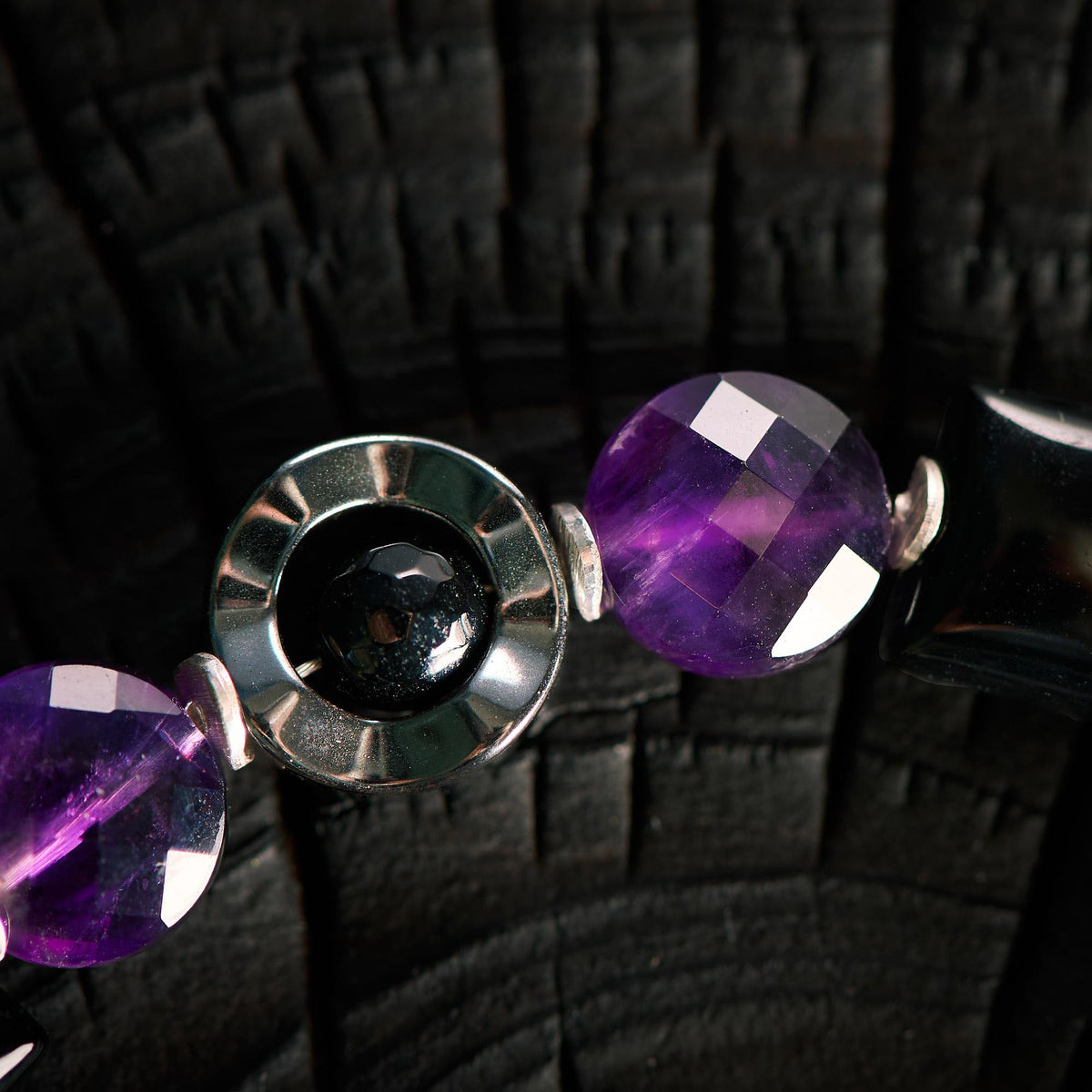 Bracelet en Améthyste, Hématite et Agate Noire - Onyx