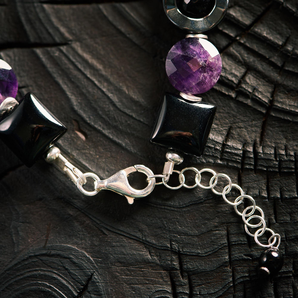 Bracelet en Améthyste, Hématite et Agate Noire - Onyx
