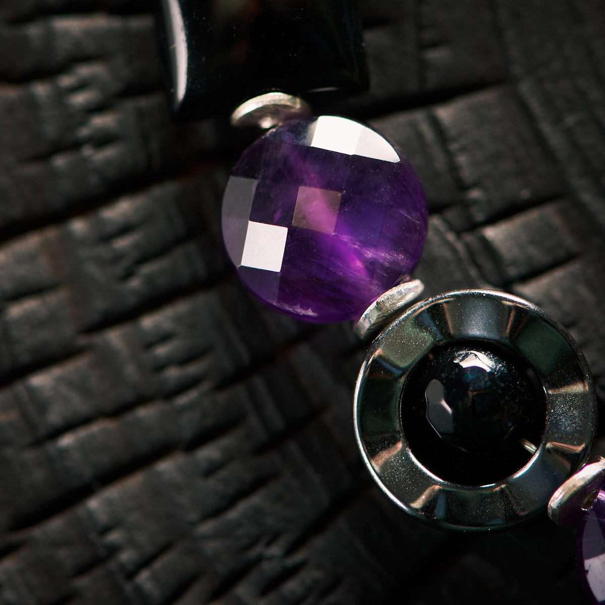 Bracelet en Améthyste, Hématite et Agate Noire - Onyx