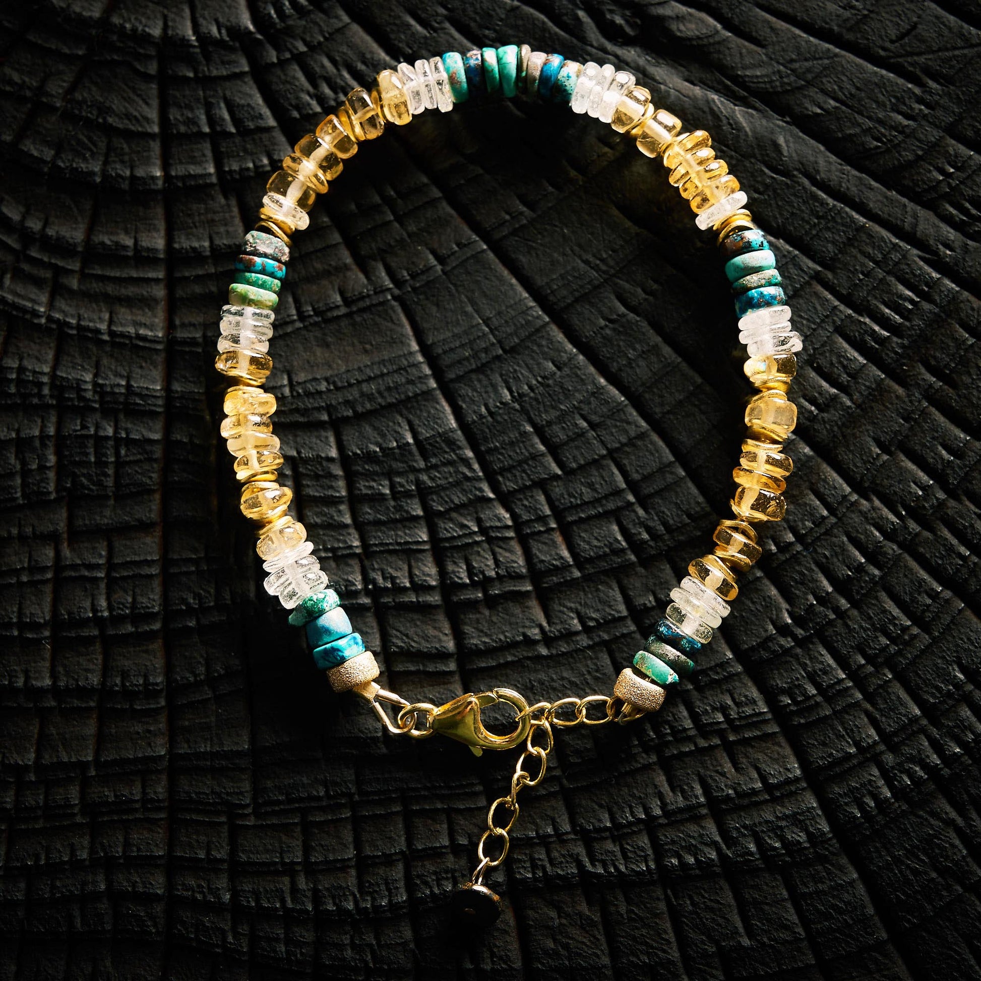 Bracelet en Ctrine, Chrysocolle et Aigue Marine
