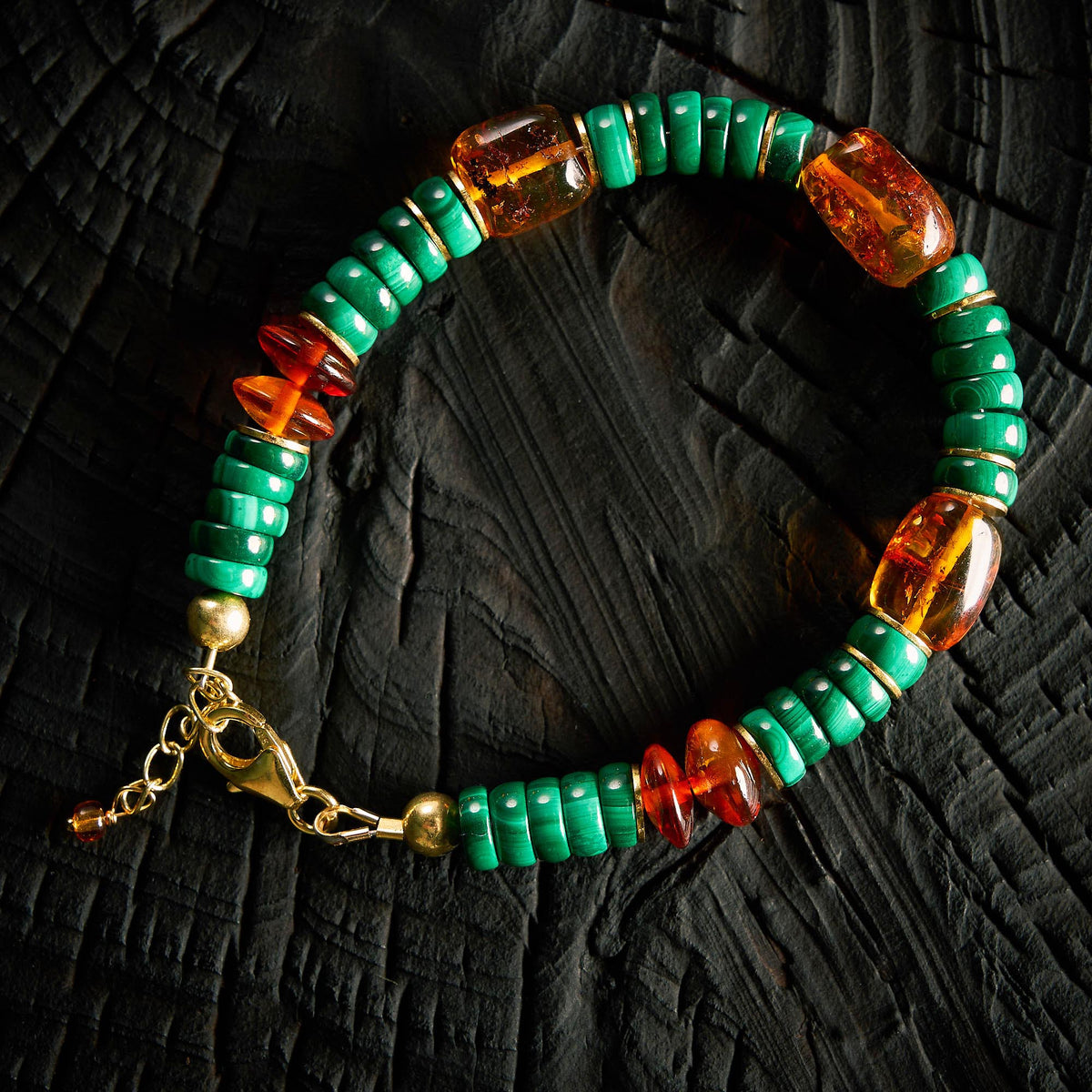 Bracelet en Malachite et Ambre