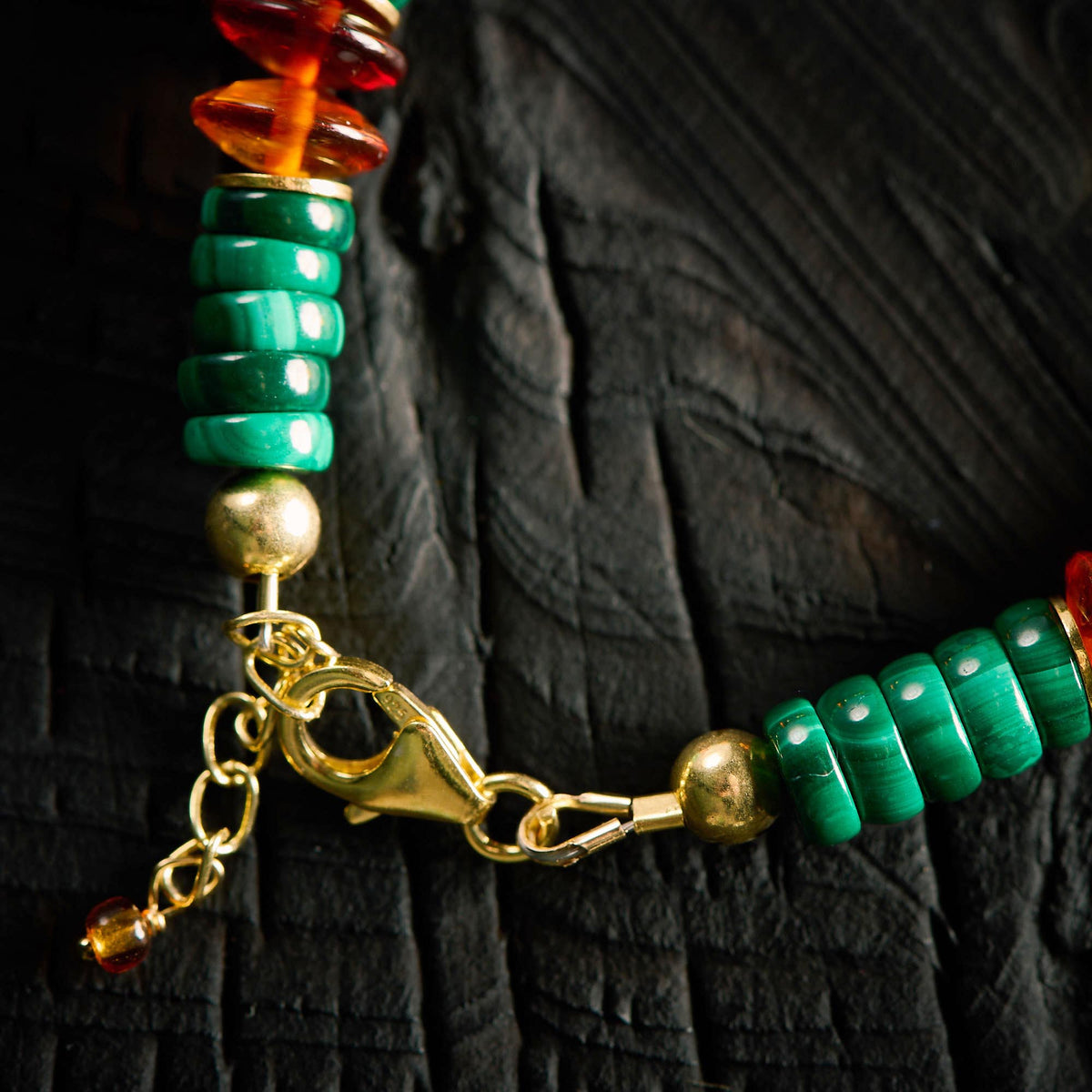 Bracelet en Malachite et Ambre