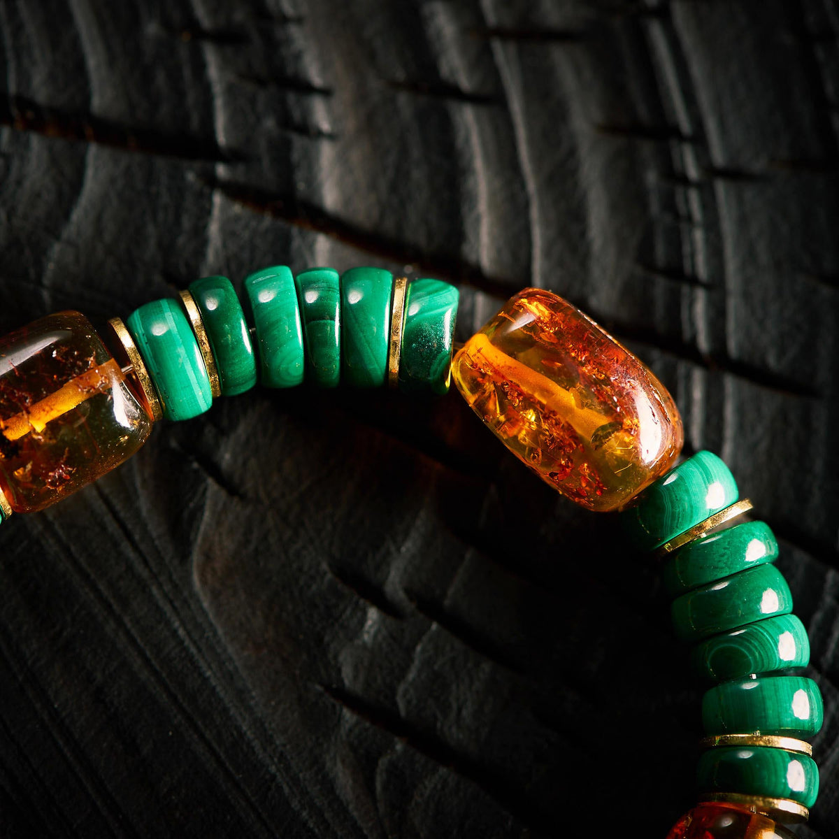 Bracelet en Malachite et Ambre