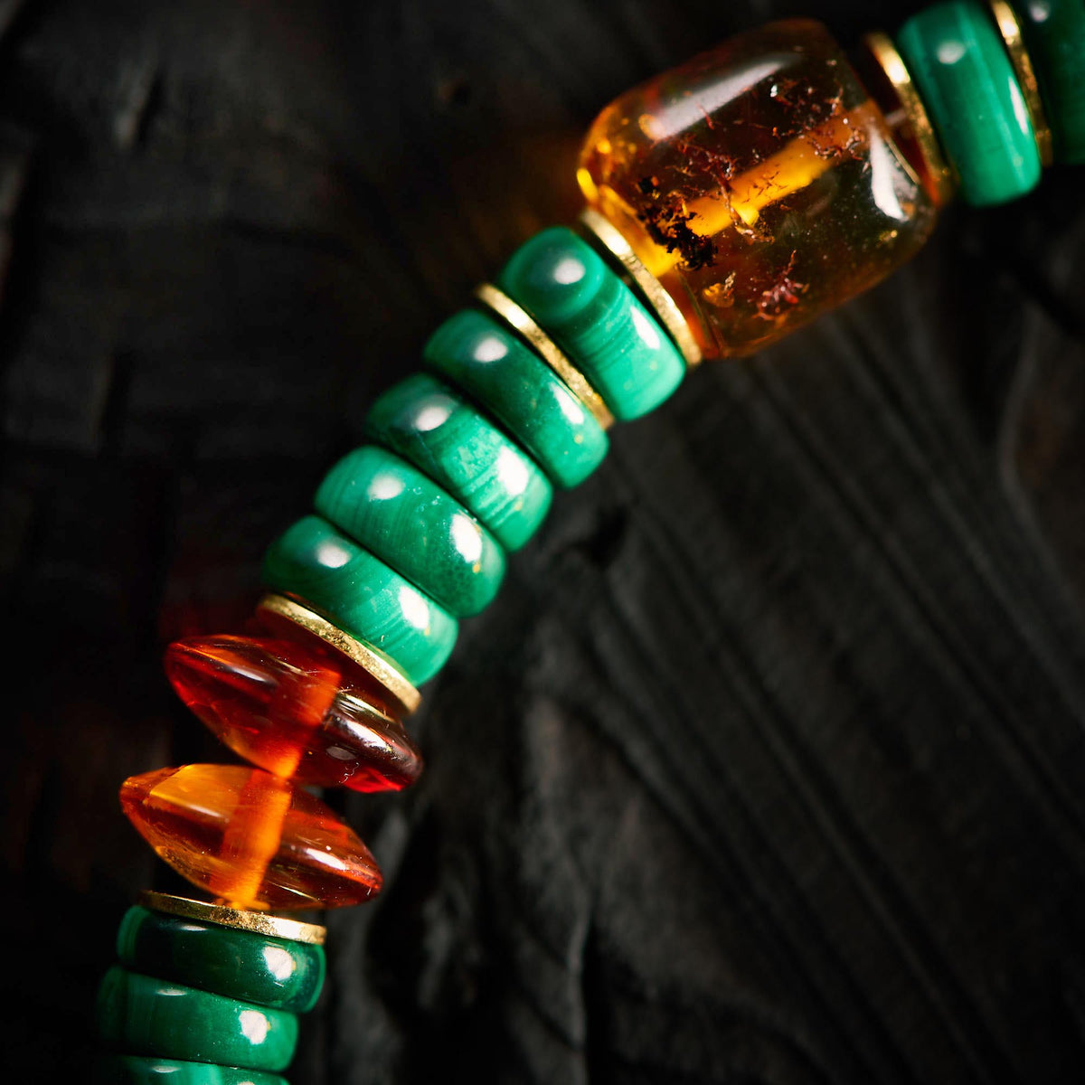 Bracelet en Malachite et Ambre