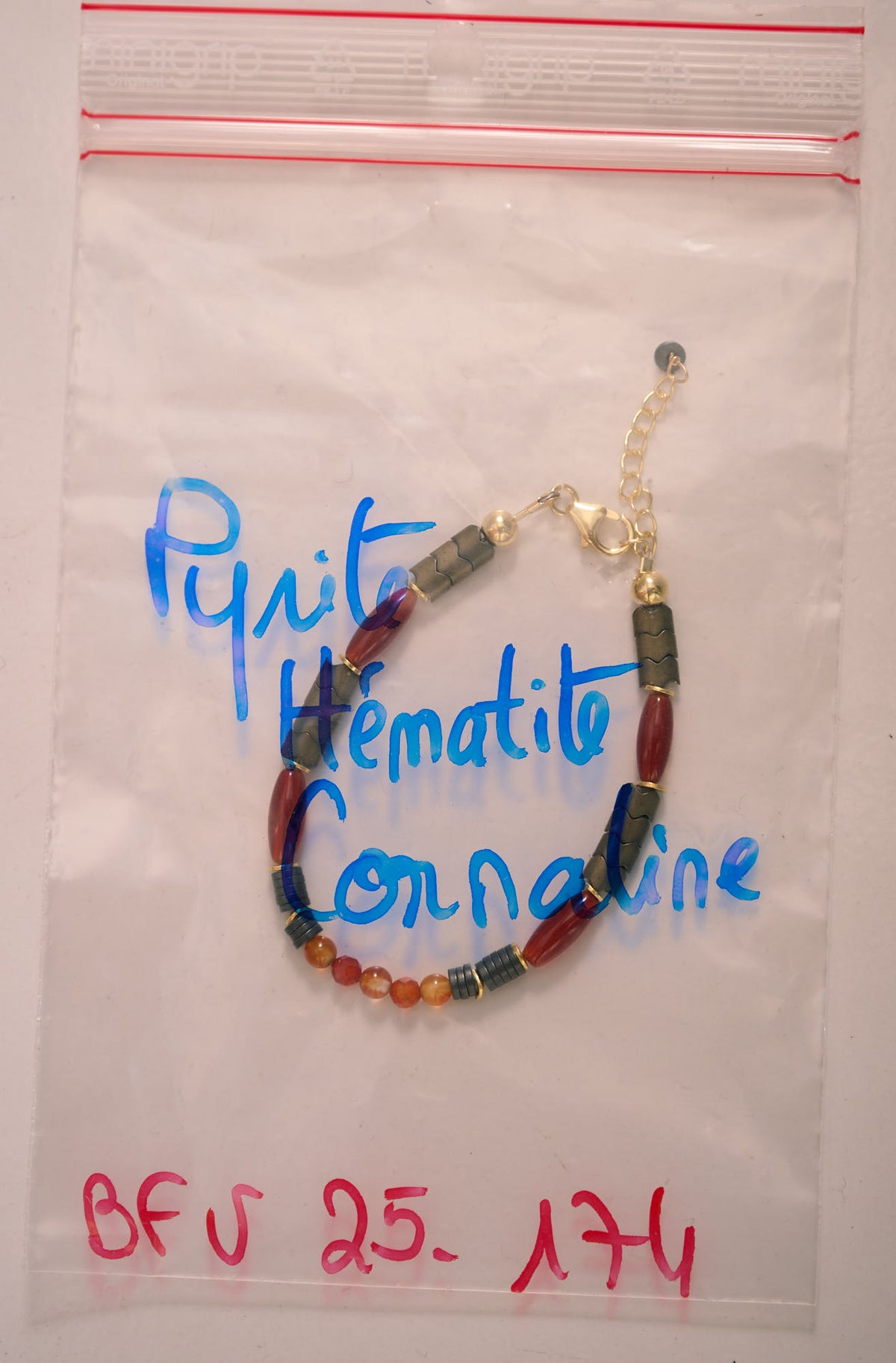 Bracelet en Pyrite, Hématite et Cornaline