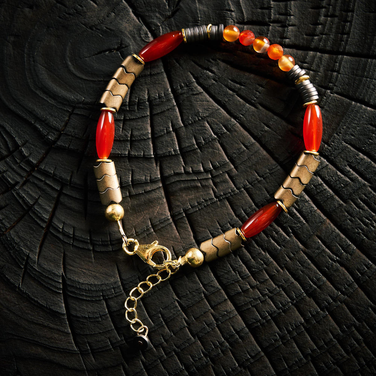 Bracelet en Cornaline, Hématite et Pyrite