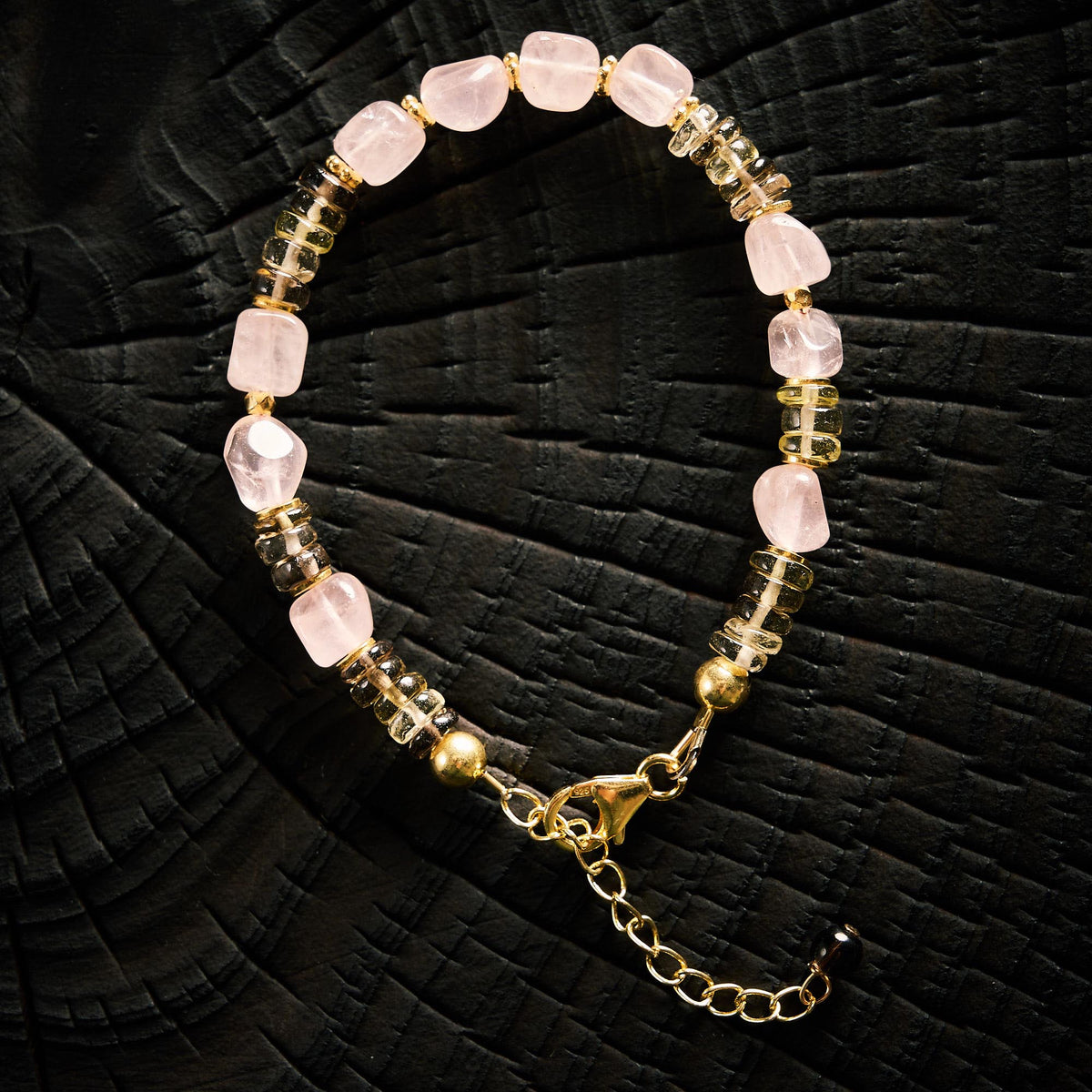 Bracelet en Quartz Rose et Quartz Citron