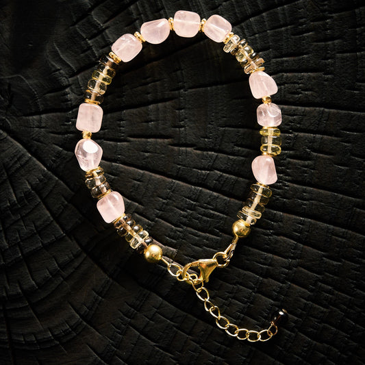 Bracelet en Quartz Rose et Quartz Citron