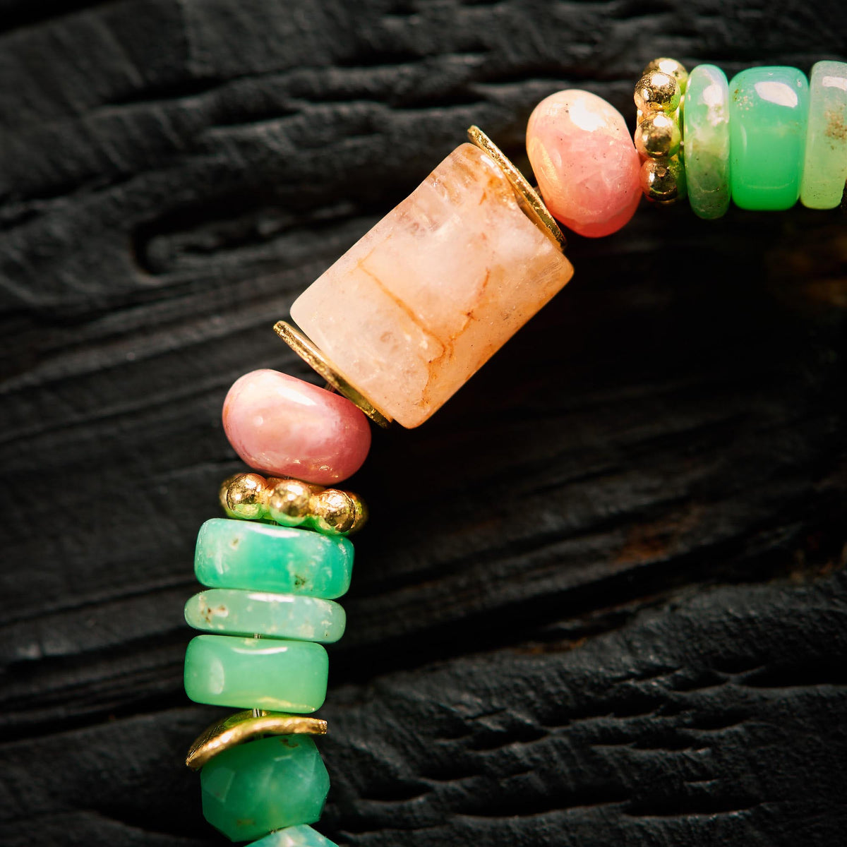 Bracelet en Chrysoprase, Rhodocrosite et Quartz Fraise