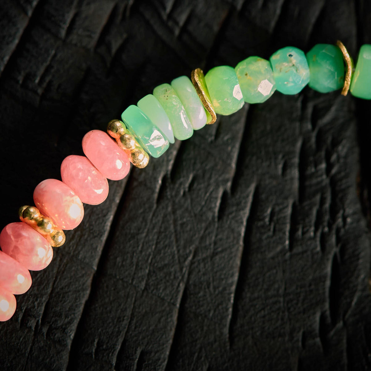 Bracelet en Chrysoprase, Rhodocrosite et Quartz Fraise