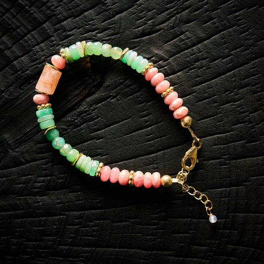 Bracelet en Chrysoprase, Rhodocrosite et Quartz Fraise