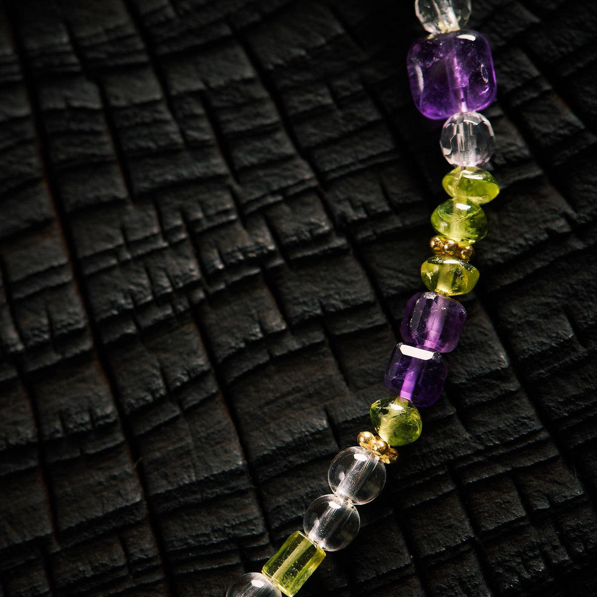 Bracelet en Cristal de Roche, Améthyste , Péridot - Olivine