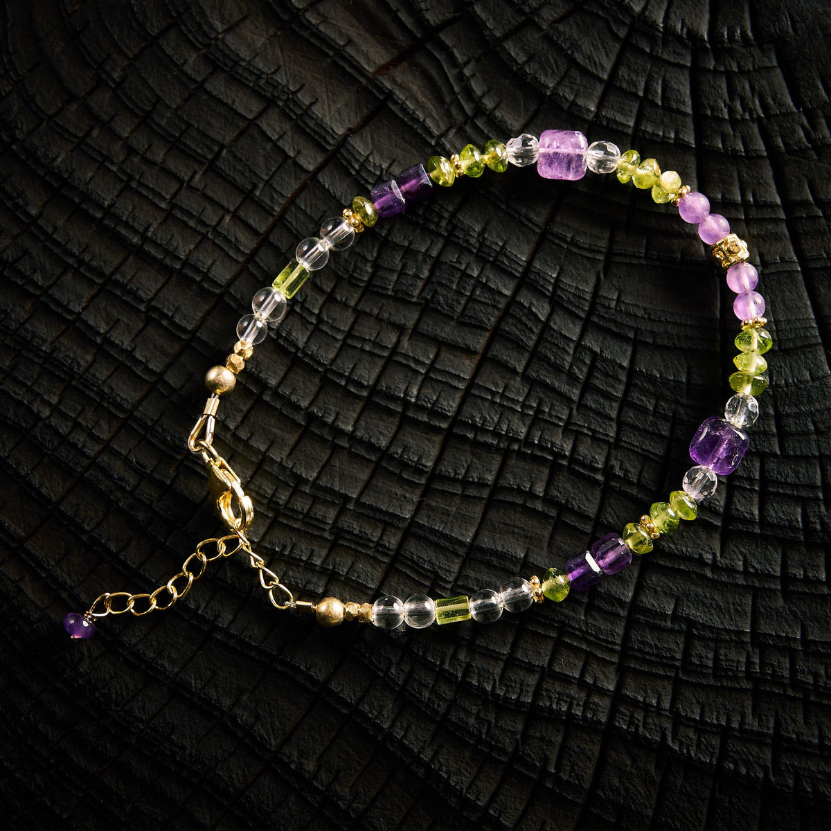 Bracelet en Cristal de Roche, Améthyste , Péridot - Olivine