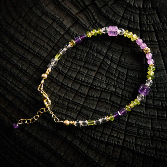 Bracelet en Cristal de Roche, Améthyste , Péridot - Olivine