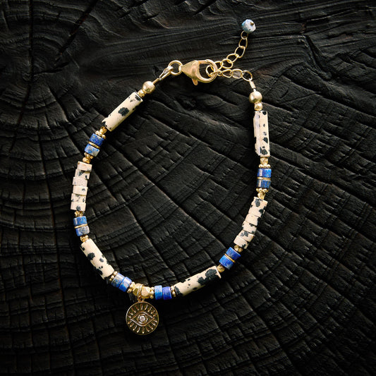 Bracelet en Jaspe Dalmatien et Lapis Lazuli