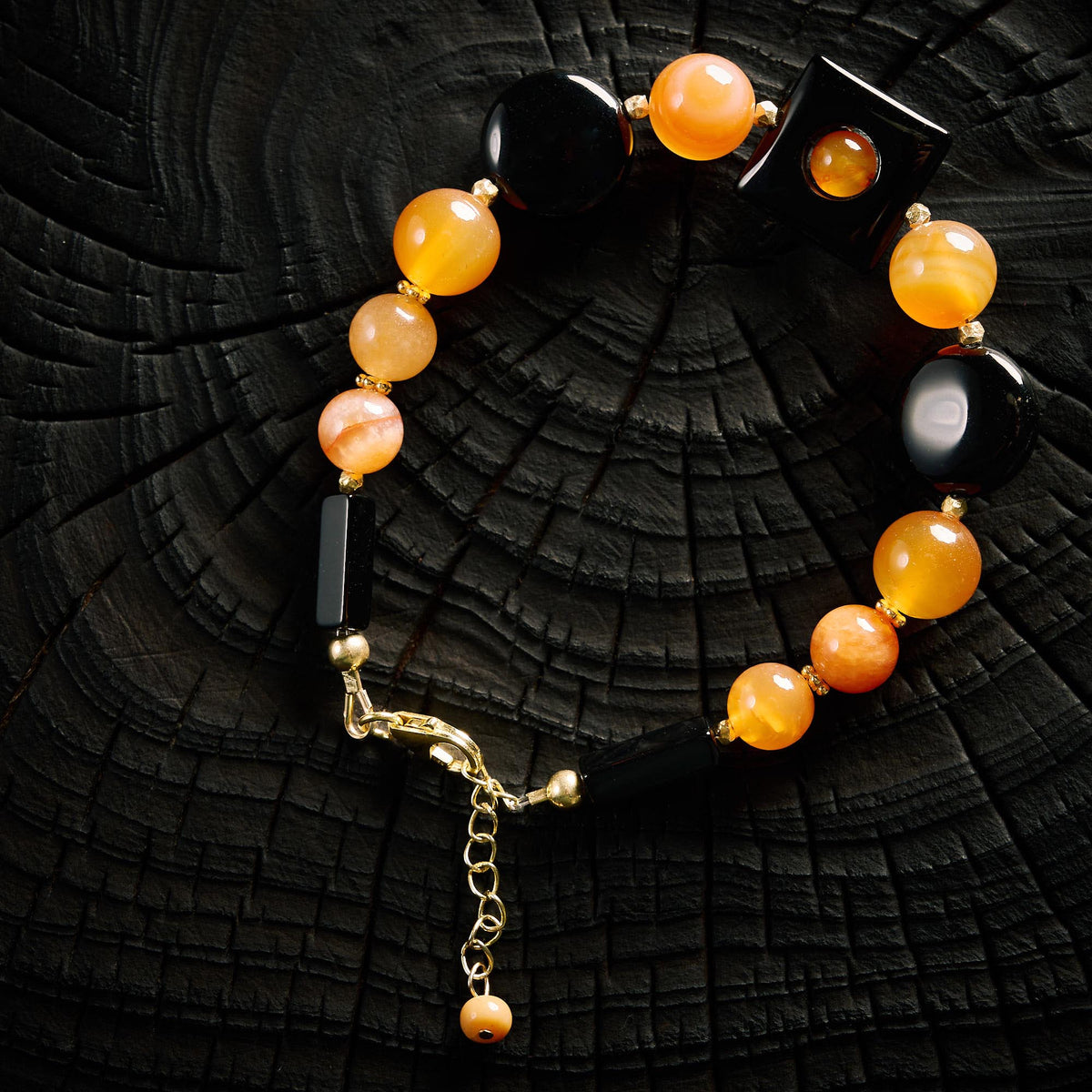 Bracelet en Cornaline et Agate Noire - Onxy
