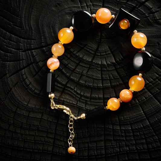 Bracelet en Cornaline et Agate Noire - Onxy