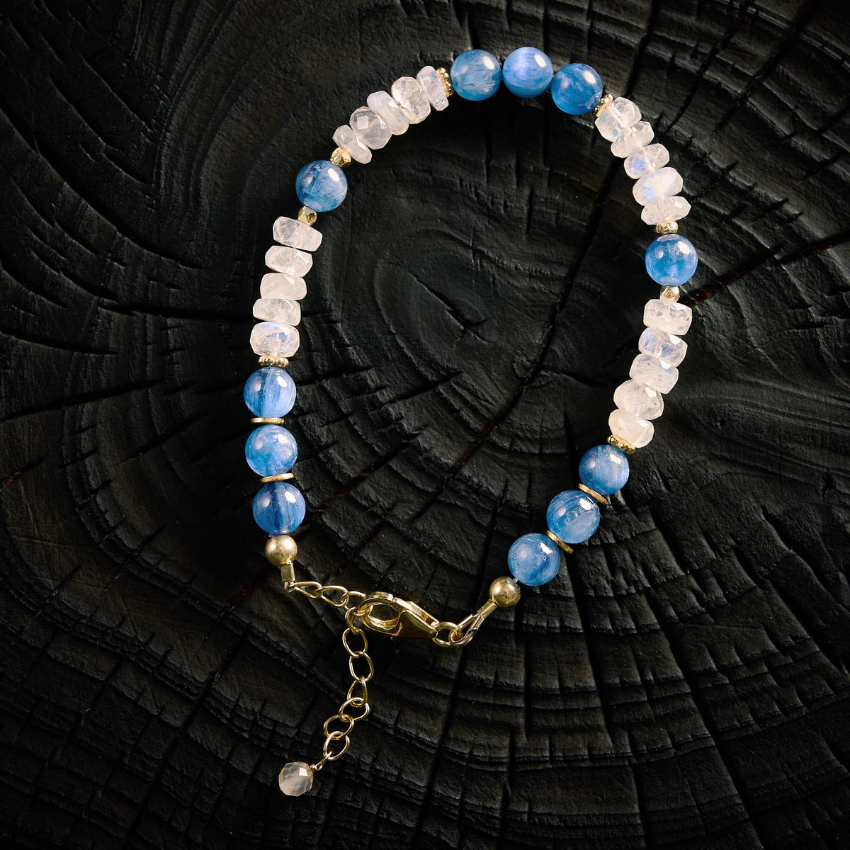 Bracelet en Cyanite et Pierre de Lune