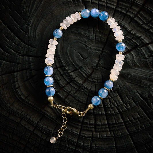 Bracelet en Cyanite et Pierre de Lune
