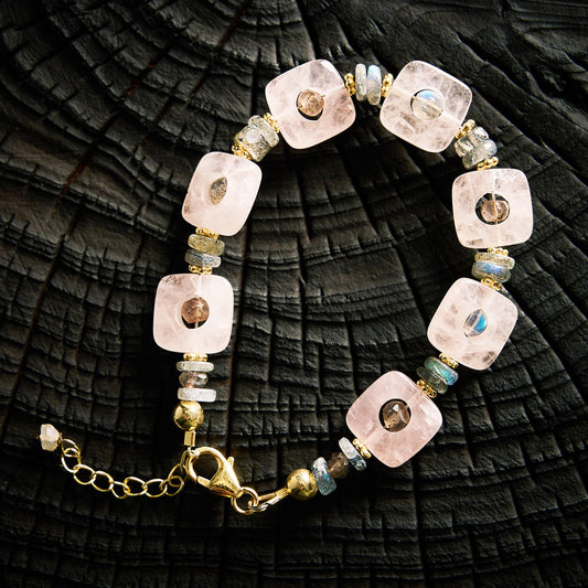 Bracelet en Quartz Rose et Labradorite