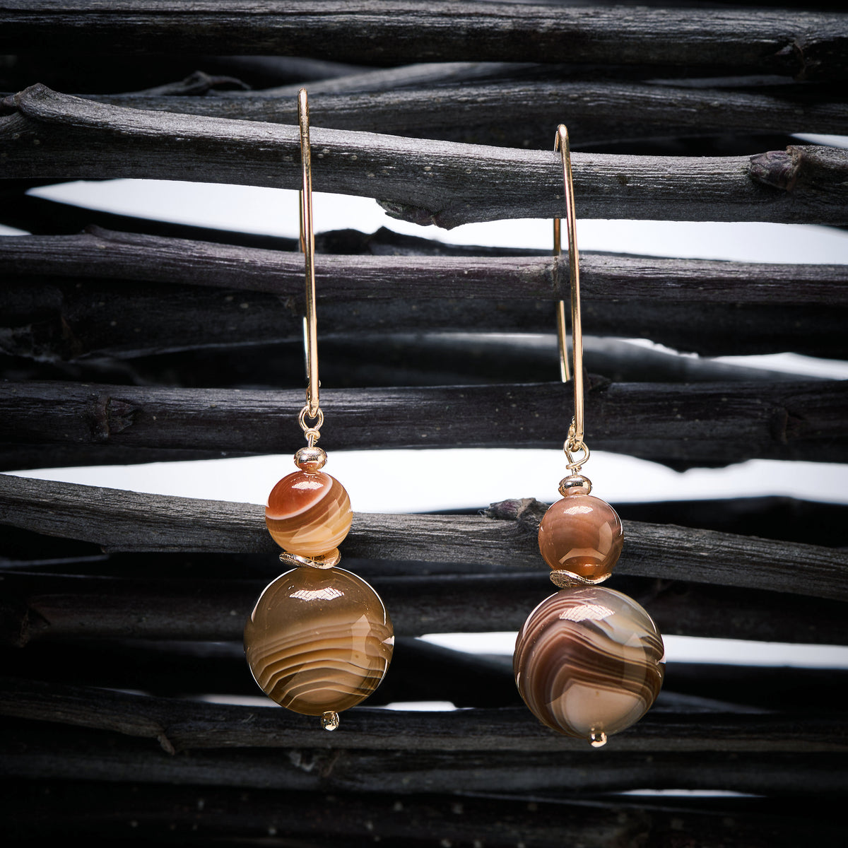 Boucles d'Oreilles en Agate du Botswana