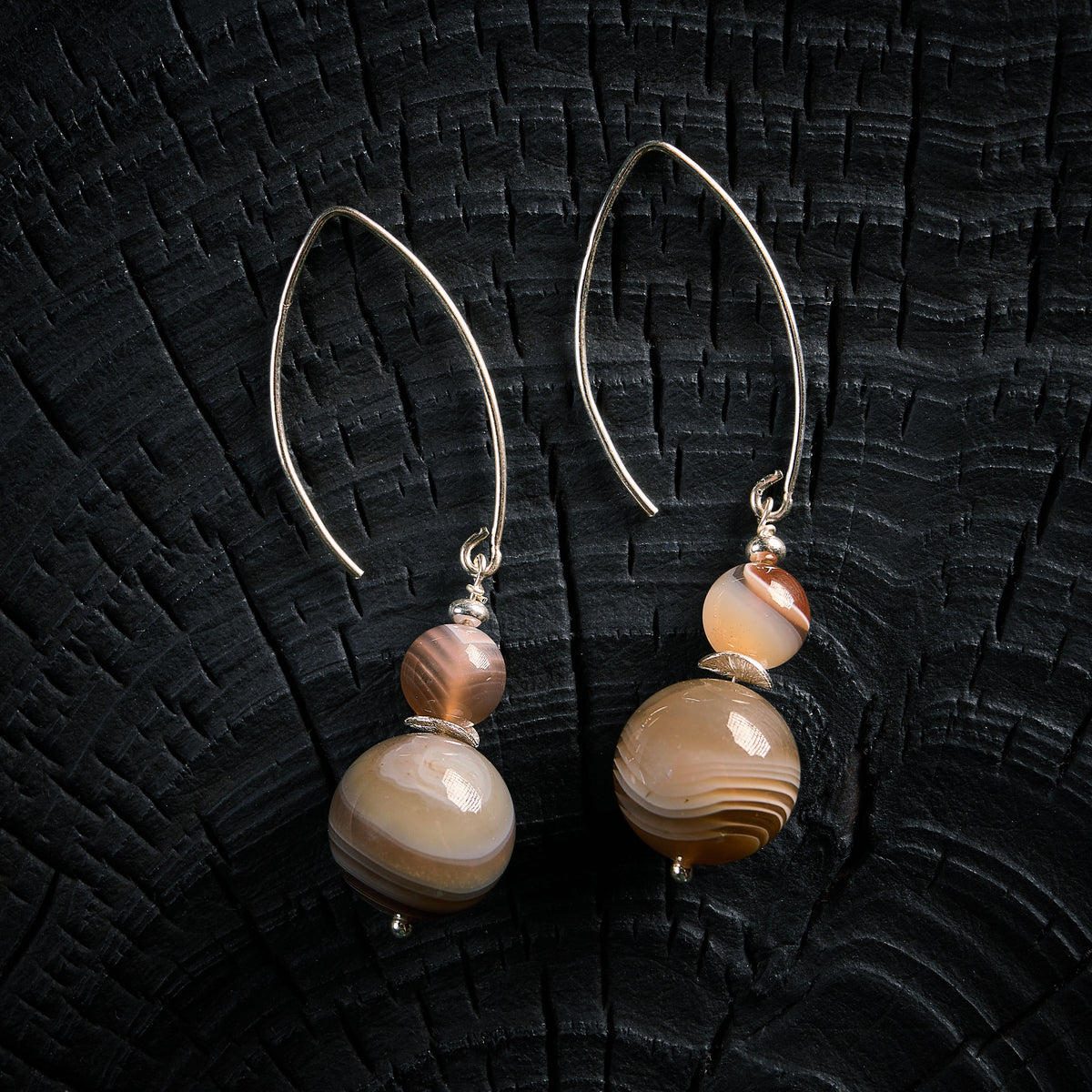 Boucles d'Oreilles en Agate du Botswana
