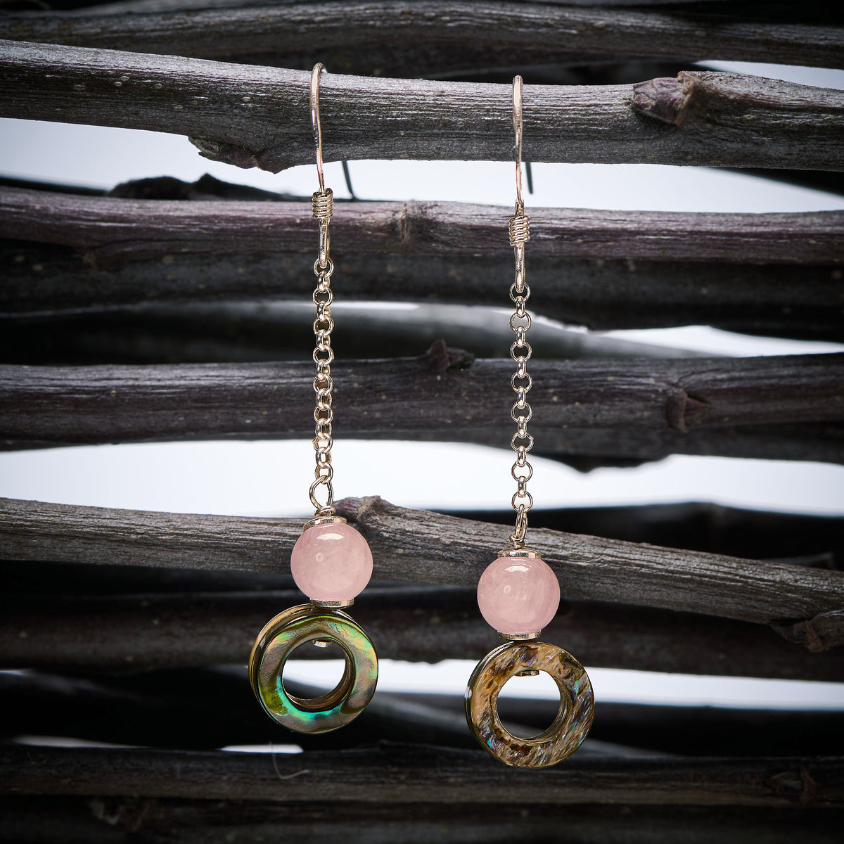 Boucles d'Oreilles en Kunzite et Abalone