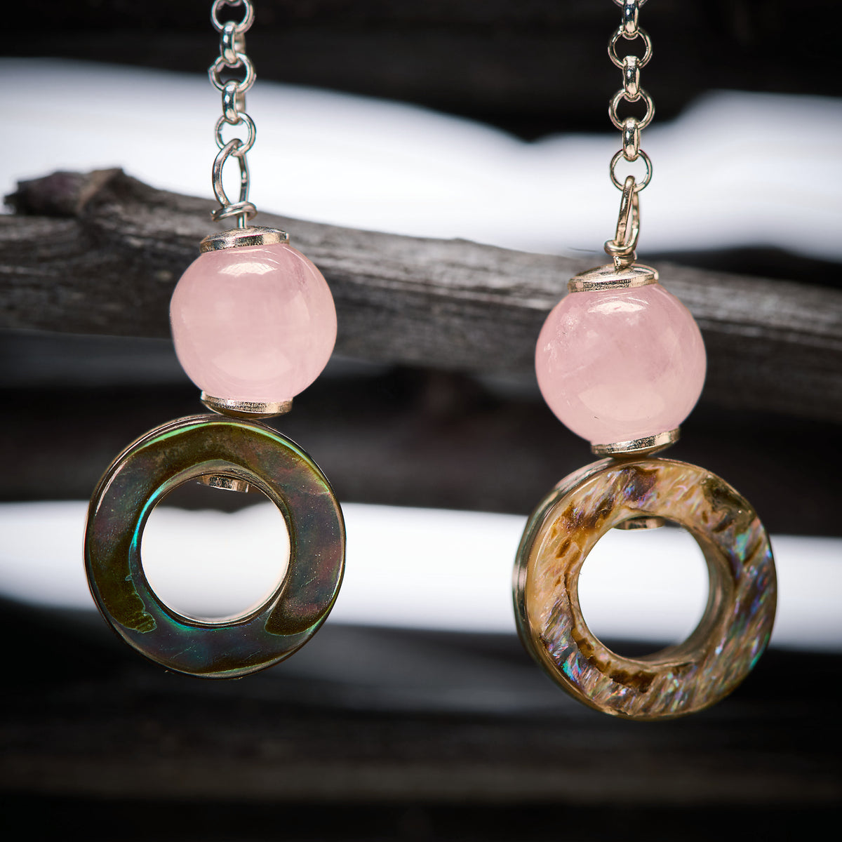Boucles d'Oreilles en Kunzite et Abalone