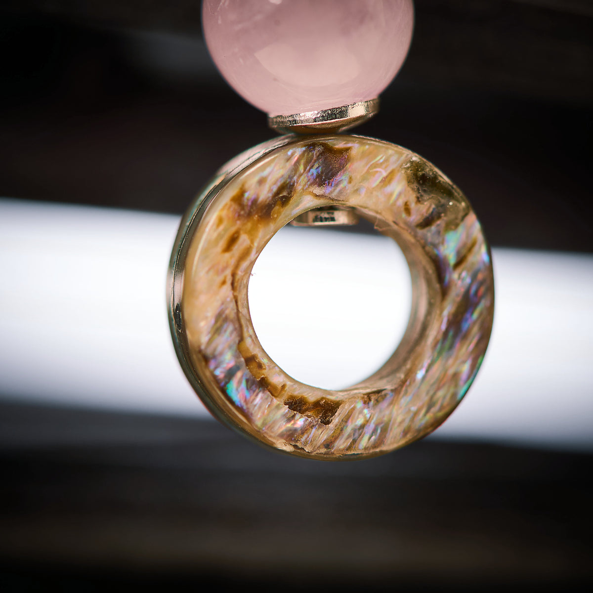 Boucles d'Oreilles en Kunzite et Abalone