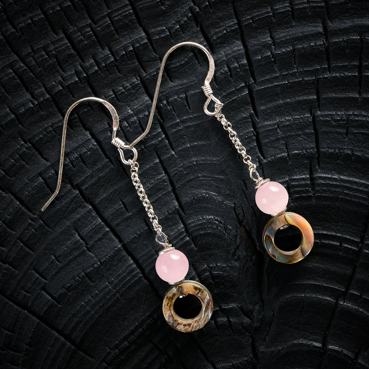 Boucles d'Oreilles en Kunzite et Abalone