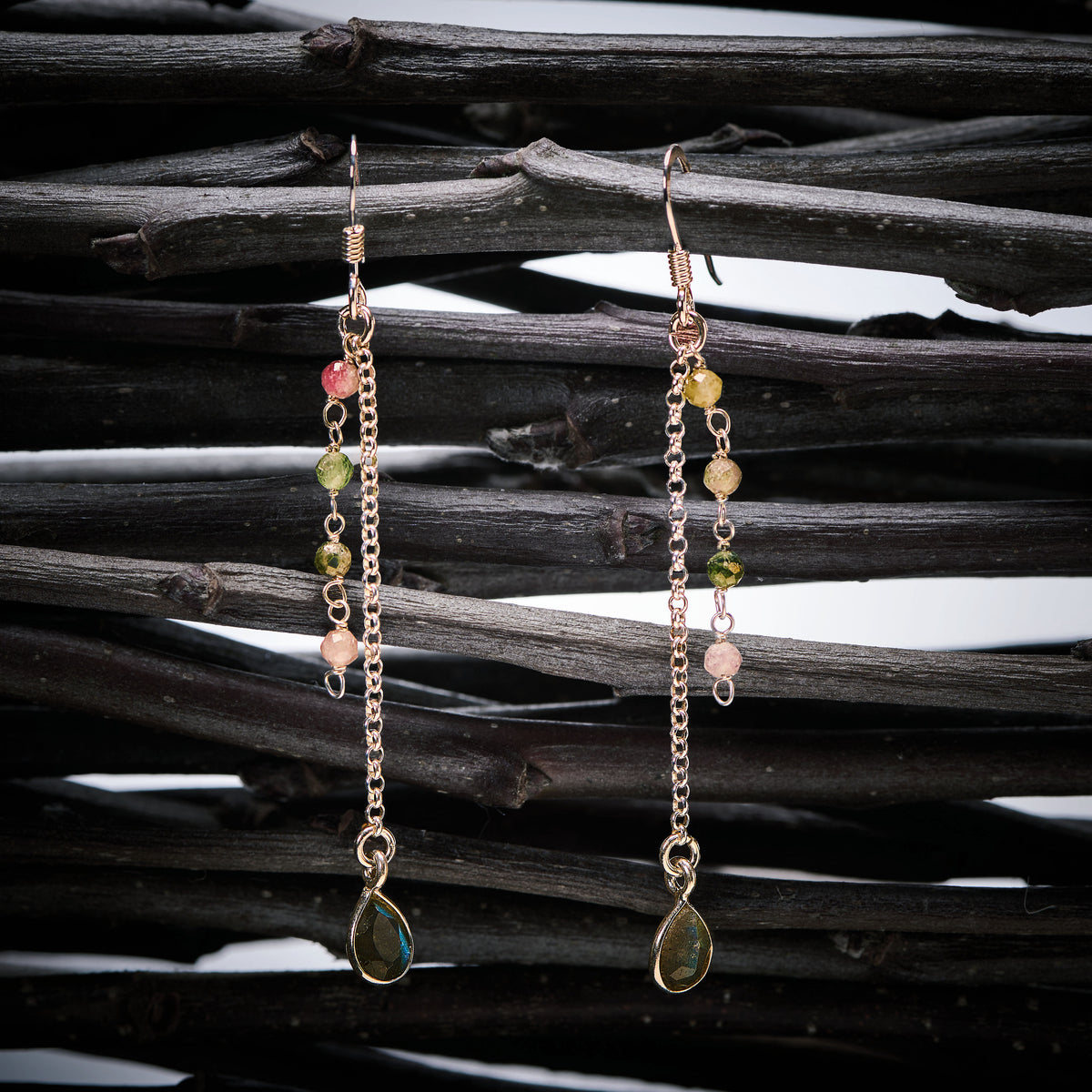 Boucles d'Oreilles en Labradorite et multi pierres