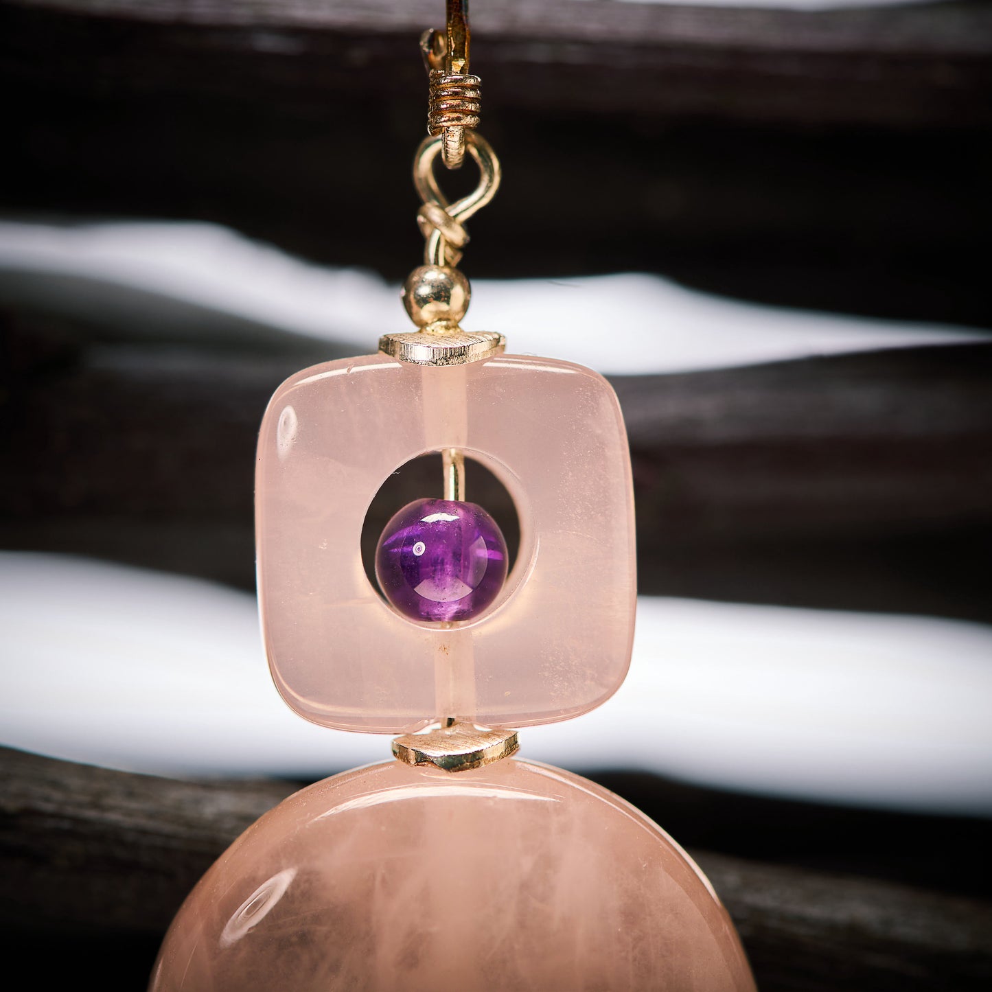 Boucles d'Oreilles en Quartz Rose et Améthyste