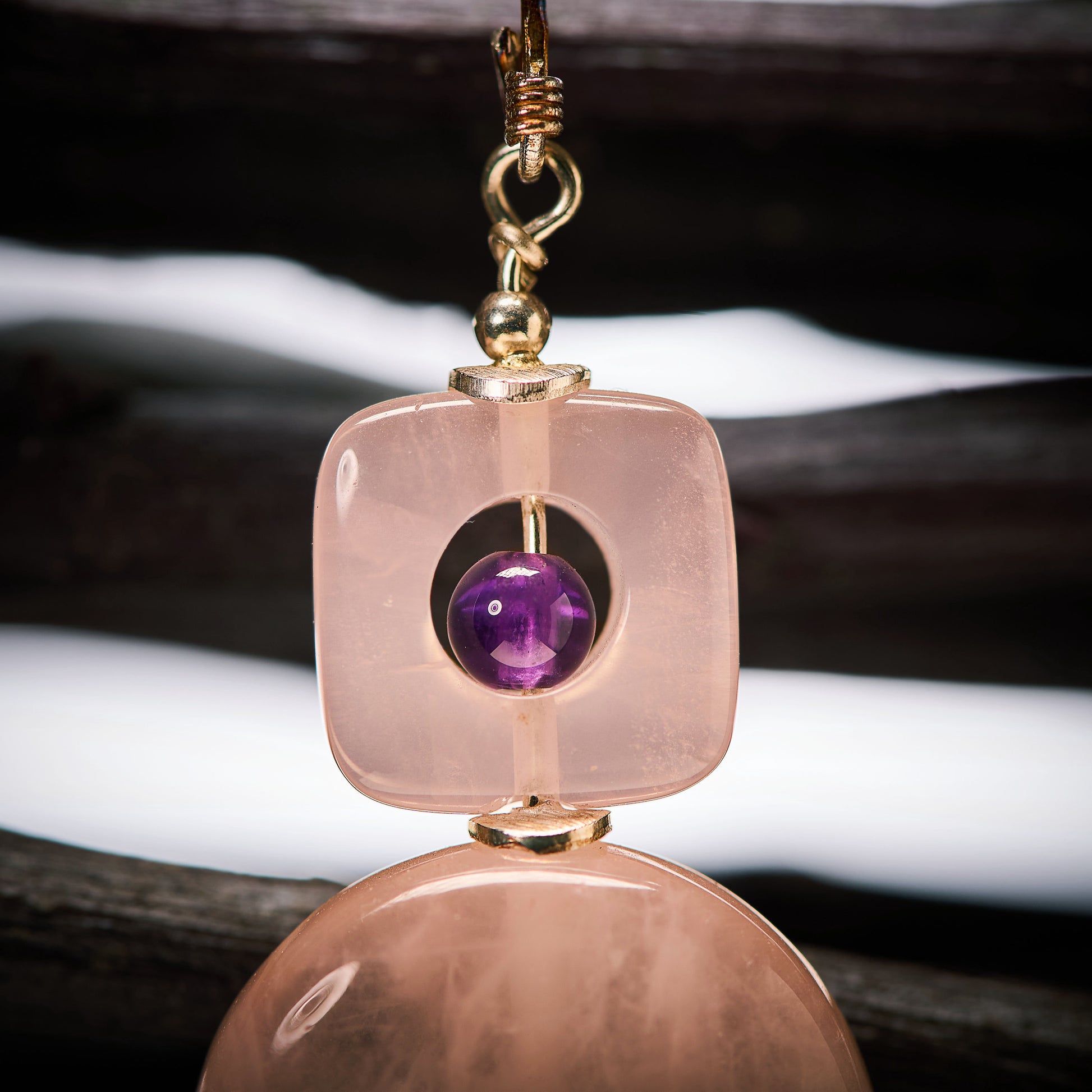 Boucles d'Oreilles en Quartz Rose et Améthyste