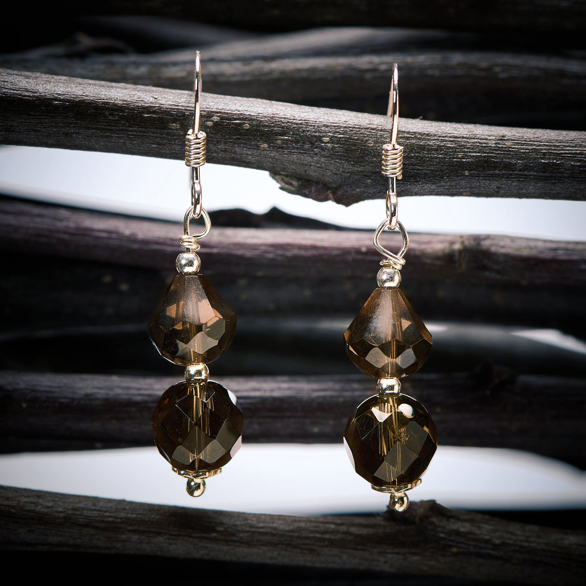 Boucles d'Oreilles en Quartz Fumé