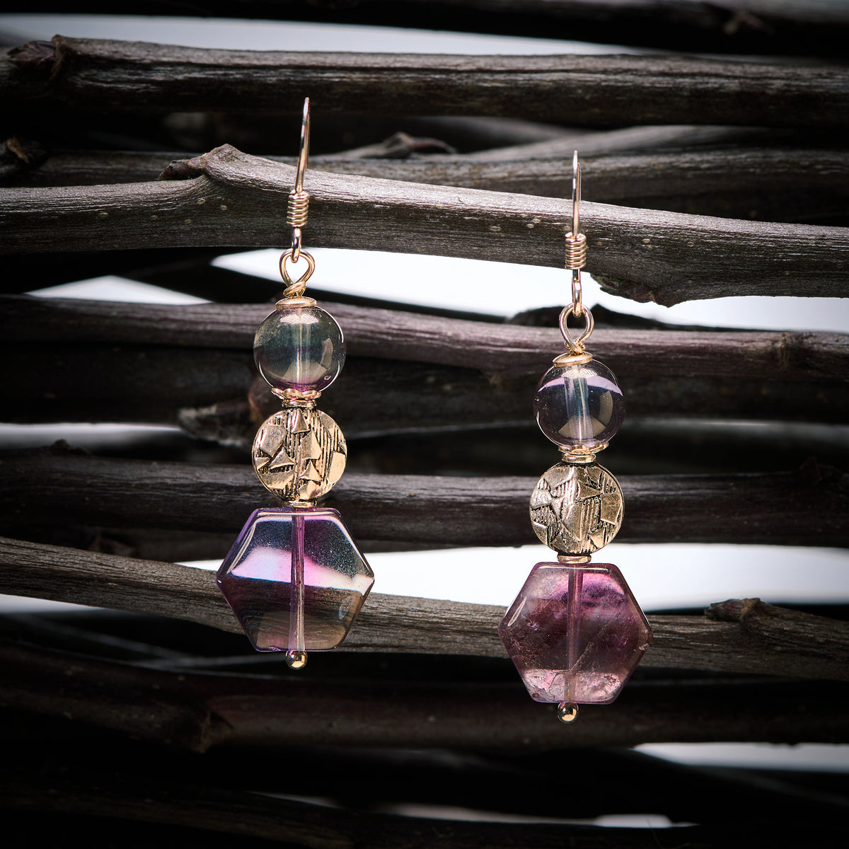 Boucles d'Oreilles en Fluorite