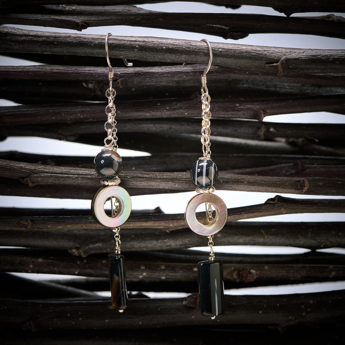 Boucles d'Oreilles en Sardonyx - Agate Rubanée