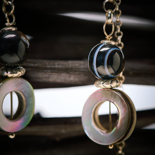 Boucles d'Oreilles en Sardonyx - Agate Rubanée