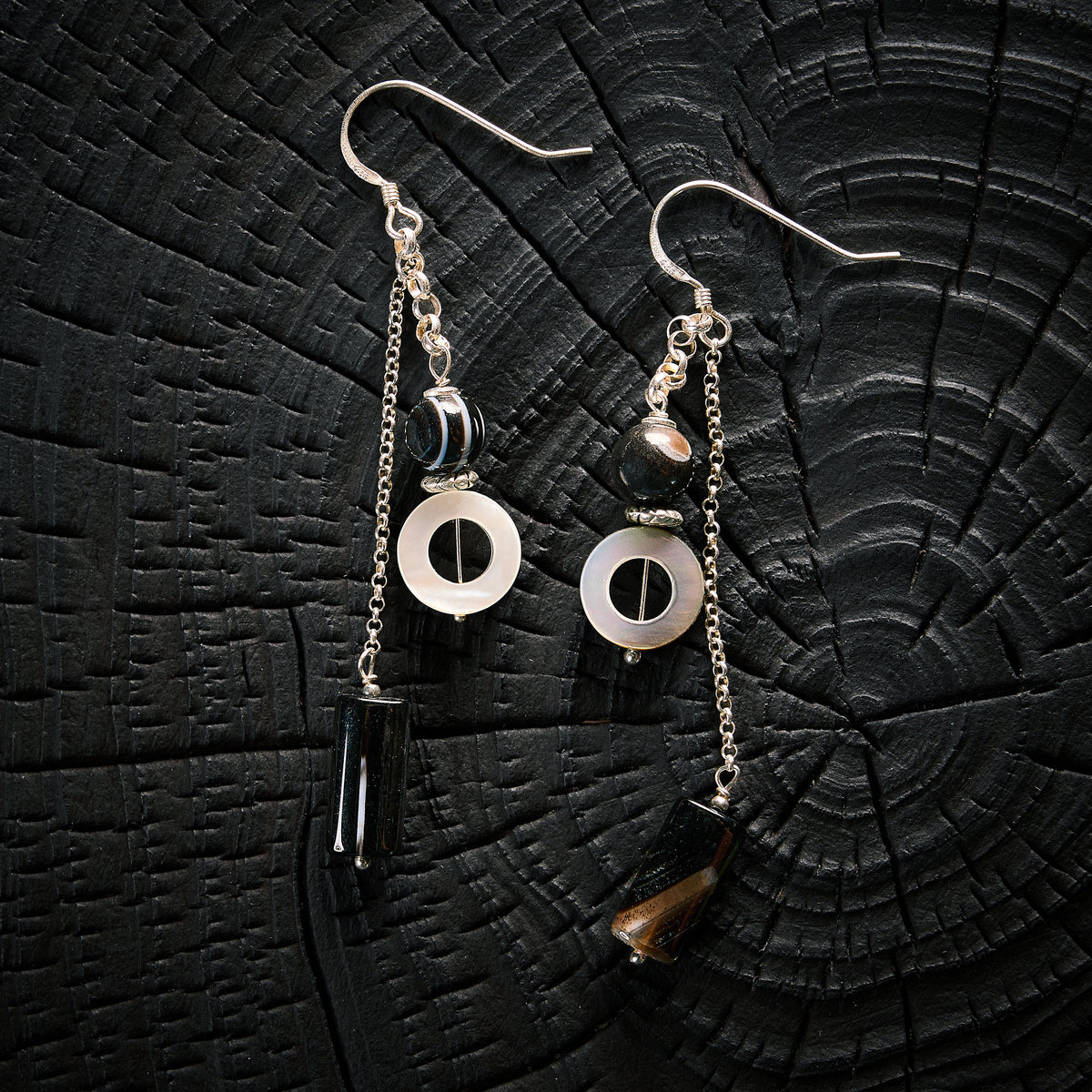 Boucles d'Oreilles en Sardonyx - Agate Rubanée