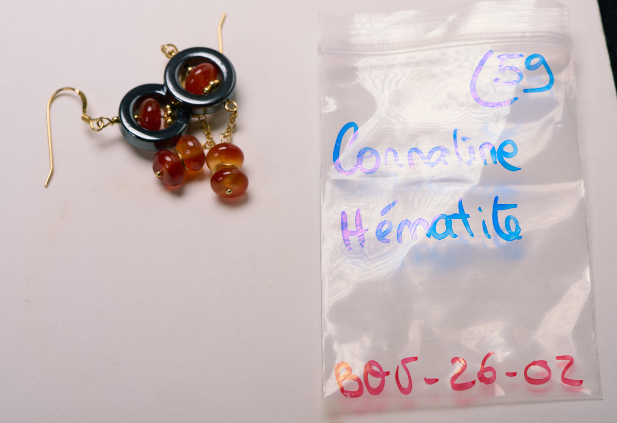 Boucles d'Oreilles en Cornaline et Hématite